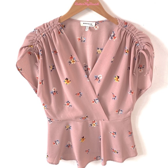 (A53) NEW Monteau Floral Print Peplum Top, Size Medium, NWOT - Picture 6 of 8